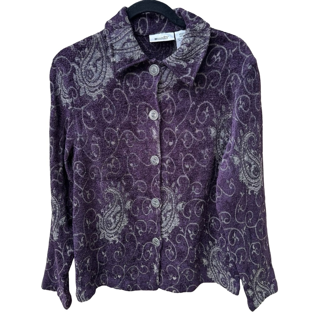 Units Vintage Boho Whimsigoth Grannycore Paisley Chenille Jacket Blazer Purple M